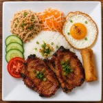 hoiana signature broken rice (com tam) grilled pork chop shredded pork eggroll & omelet